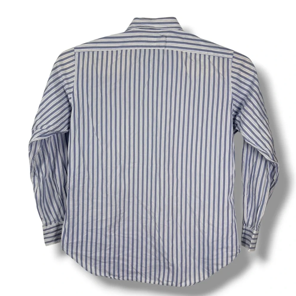 Vintage Polo Ralph Lauren‎ Andrew Button Down Men 16 Large Blue Stripe Poplin